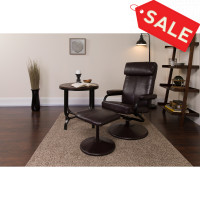 Flash Furniture Contemporary Brown Leather Recliner and Ottoman with Leather Wrapped Base BT-7863-BN-GG